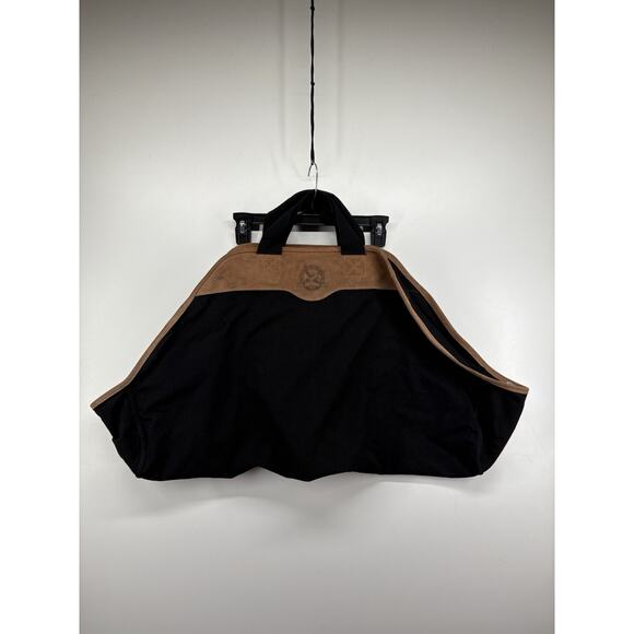 Vintage Eddie Bauer Suede Denim‎ Leather Log Firewood Tote Carrier Wrap Bag RARE - Picture 1 of 7